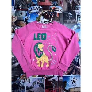 Midnight Rider Leo Zodiac Sweatshirt Pink Raglan Pullover USA Made Women Small